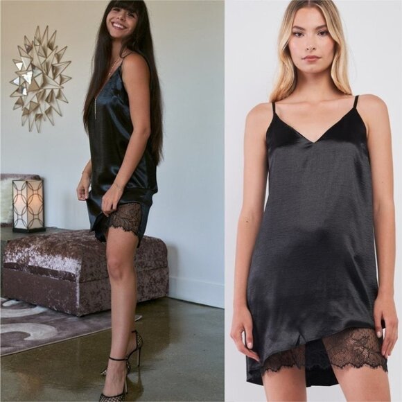 Black Satin Sleeveless Mini Dr4ess - Picture 1 of 5